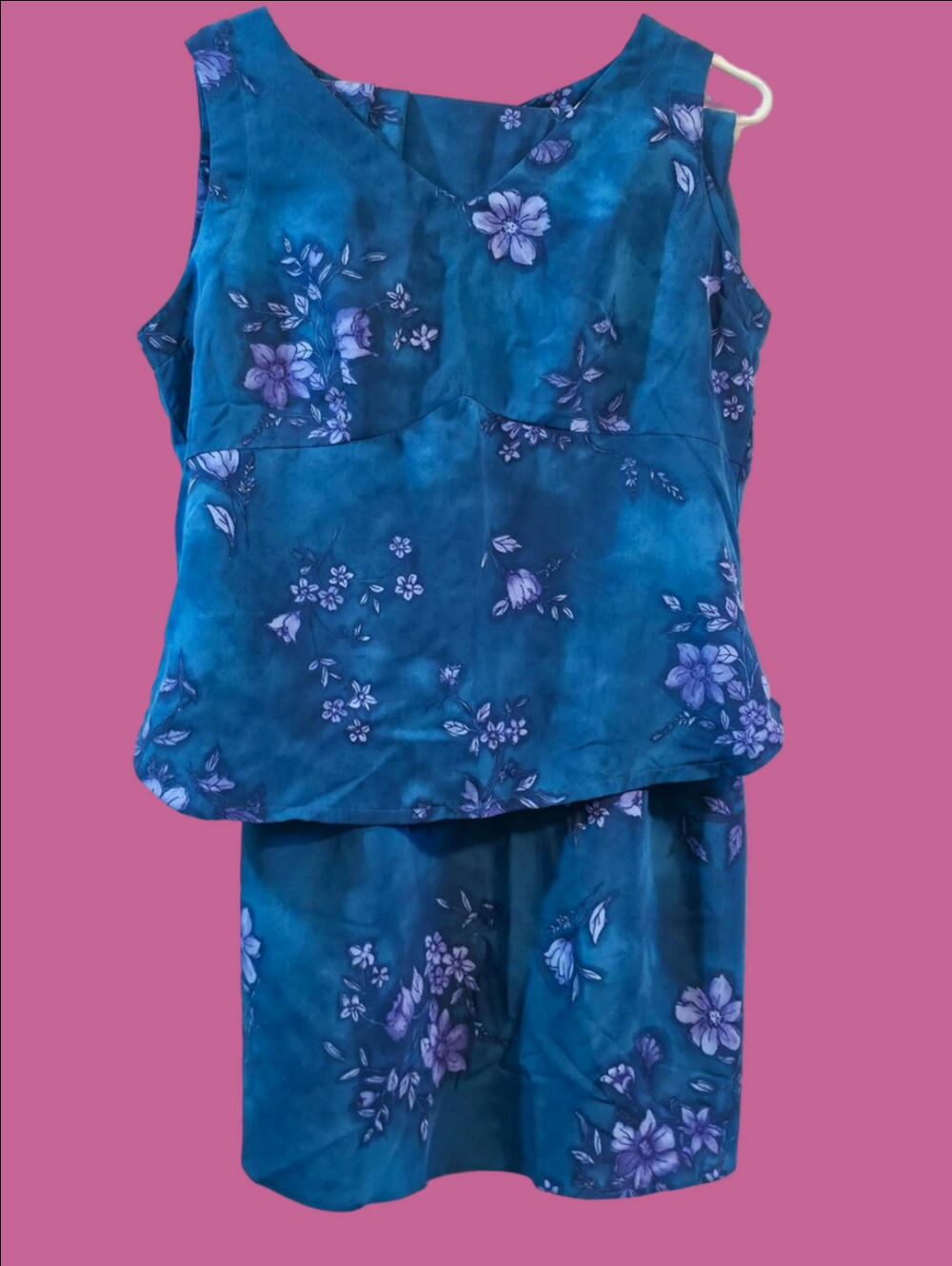 4/$67 Deal! Hawaiian Styled Teal Blue Floral Midi Skirt & Top Set